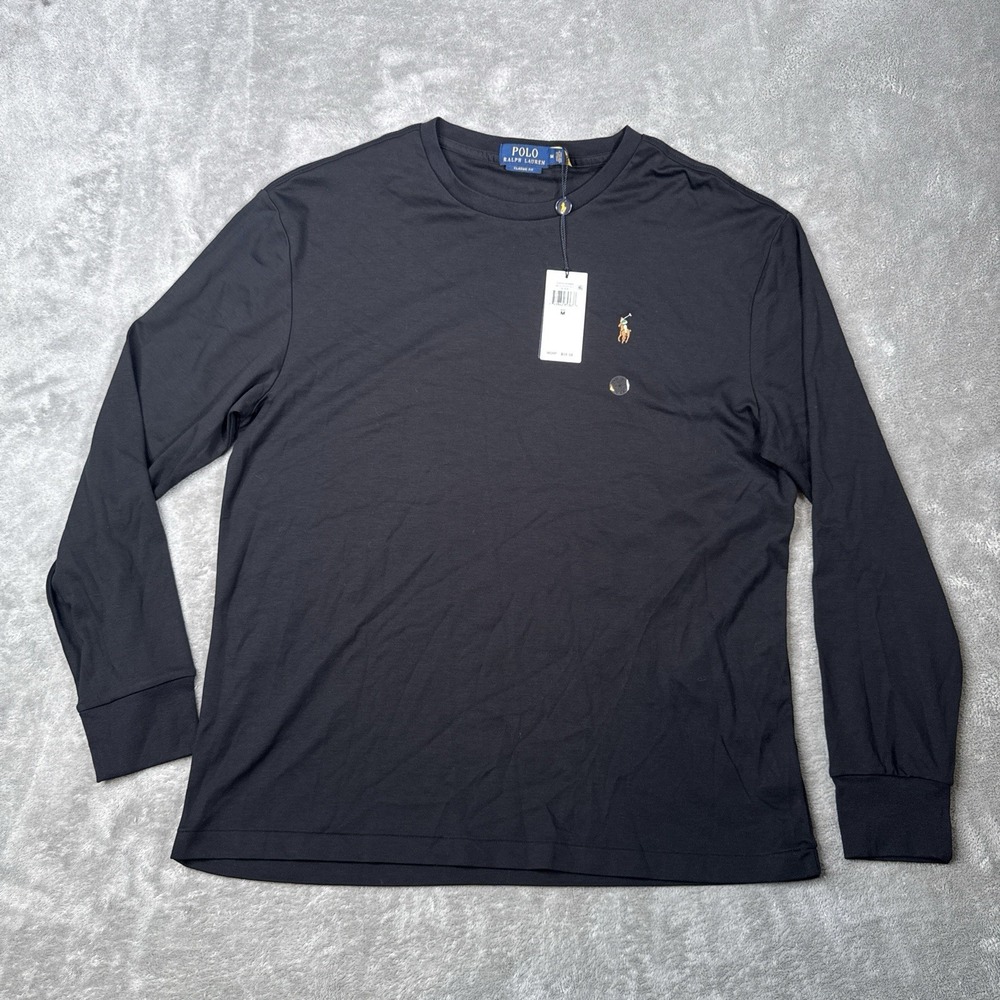 Polo Ralph Lauren Long Sleeve T-Shirt Mens M Black Embroidered Pony Logo NWT